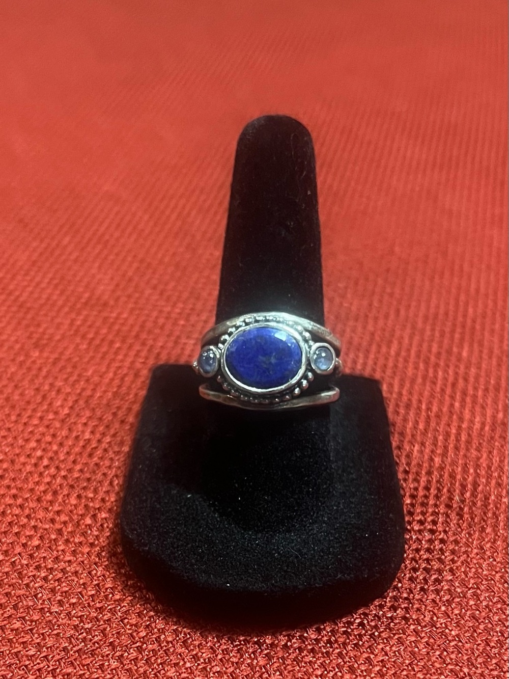 Sterling Silver Blue Oval Stone Ring Size 7